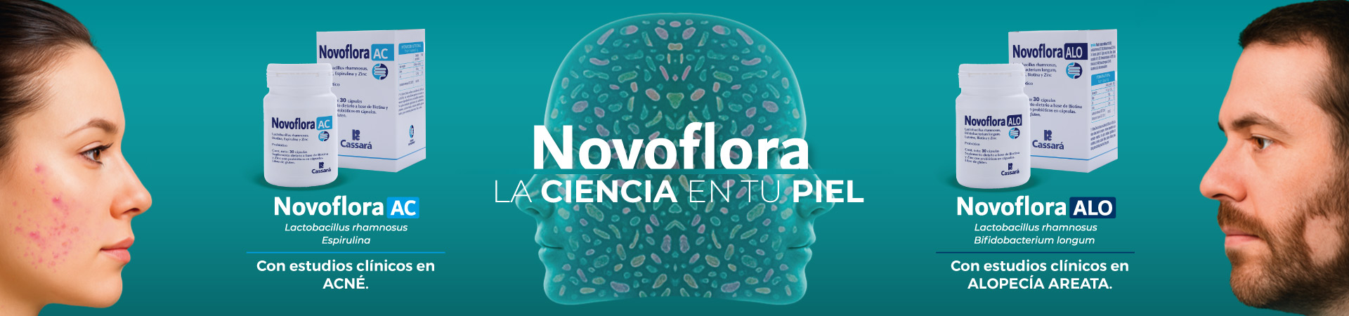 Probióticos Novoflora con estudios clínicos en acné y alopecia - Laboratorio Pablo Cassará